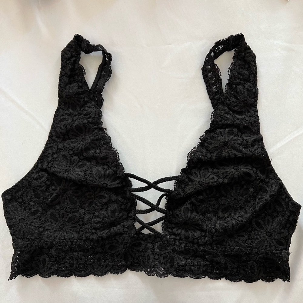 Victoria Secret Black Lattice Front Lace Bralette Size M